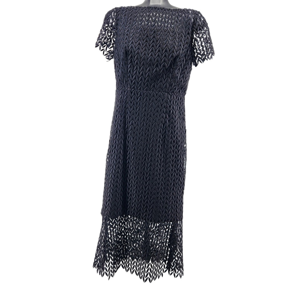 Kay Unger New York Black Textured Leaf Lace Midi Dress K111442 Womens‎ 6 NEW